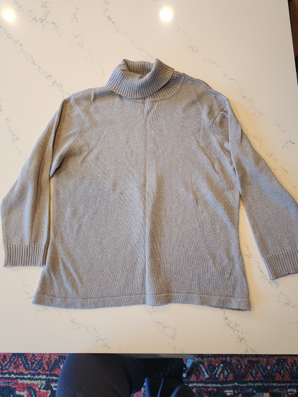 Talbots Cashmere Blend Silver Metallic Knit Sweater XL